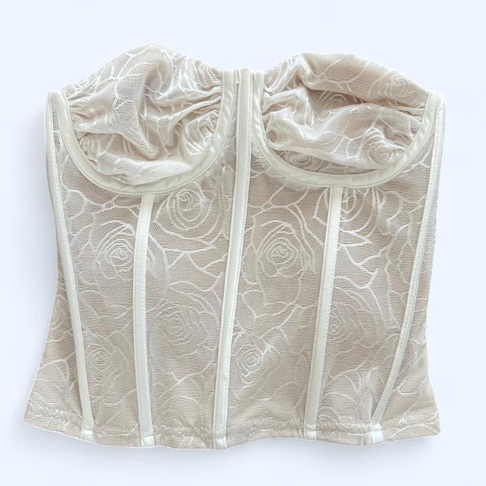 NWT Pretty Garbage Womens White Rose Print Dainty Bridal Feminine Corset Small